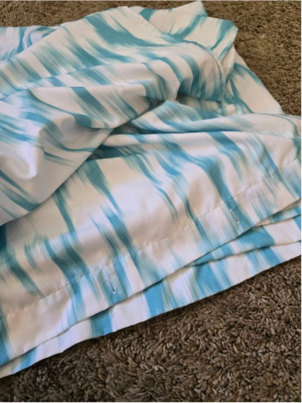 White Aqua Blue Ikat Abstract Pattern Watercolor Fabric Shower Curtain Coastal